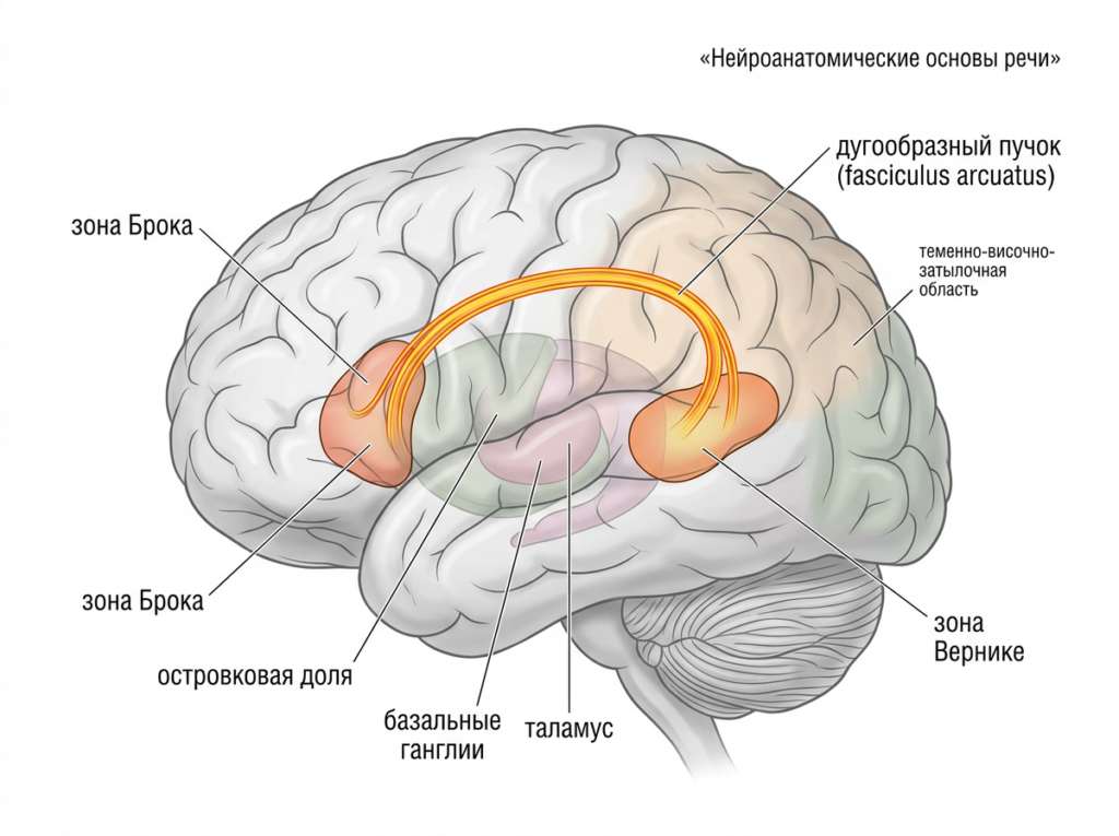 нейроанатомические основы речи - схематическое изображение